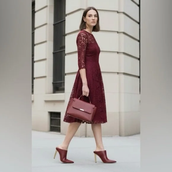 Michael Kors Halle Mule Pump Deep Red Leather Heels | Size 6.5M | New With Box - Picture 3 of 11